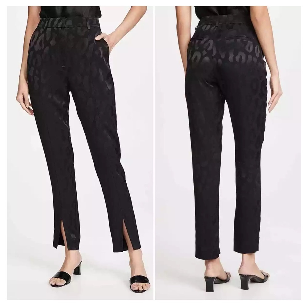 ANINE BING TATE FRONT SLIT TROUSERS PANTS LEOPARD PATTERN BLACK Size 38